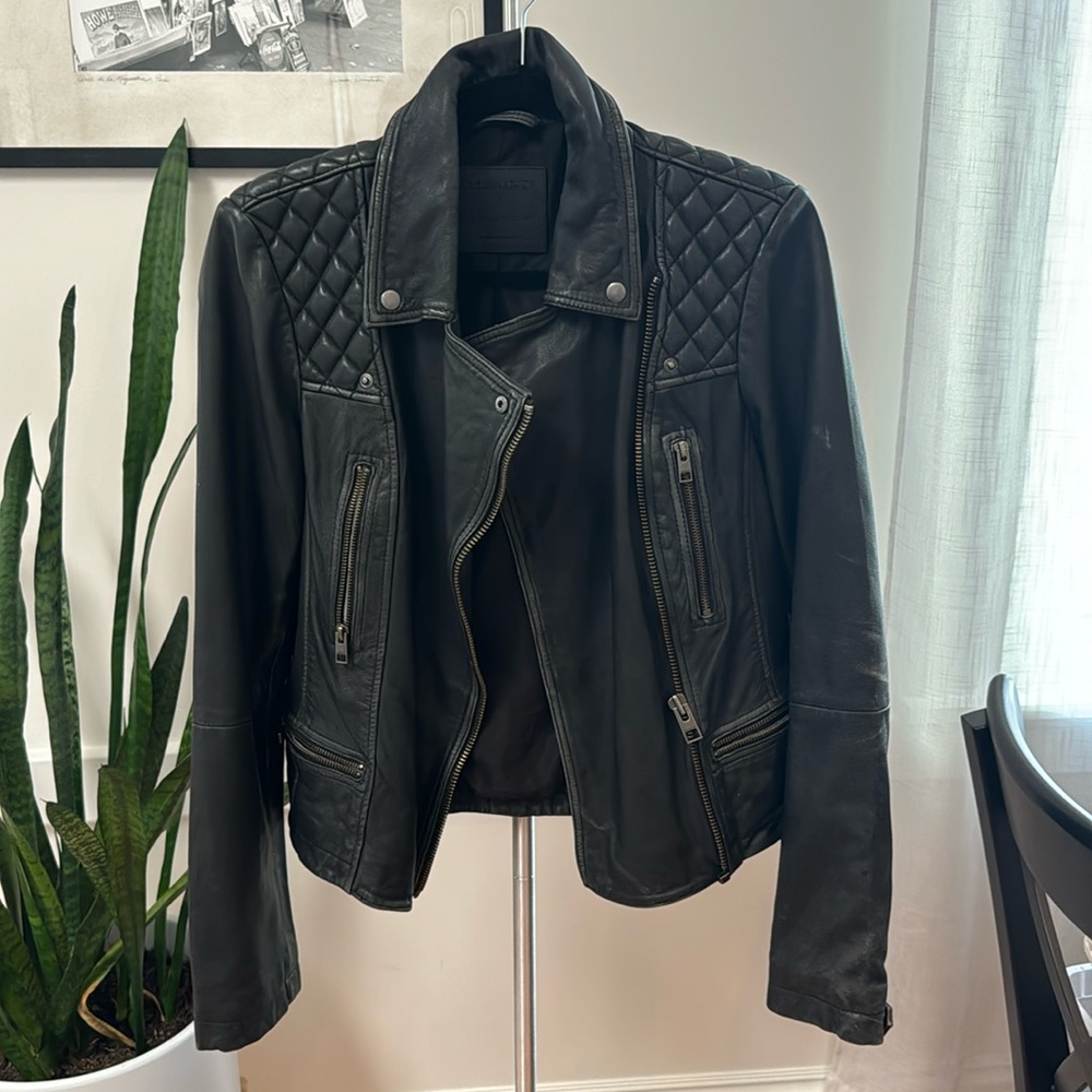 All Saints cargo leather biker jacket size 8